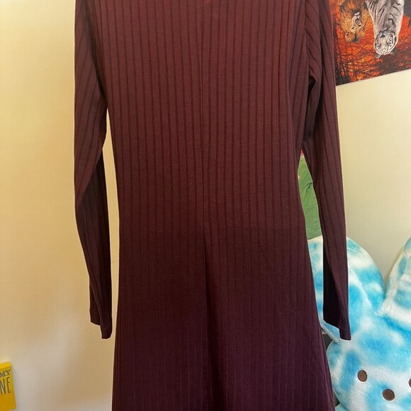 Loft Burgundy Ribbed Knit A Line Long Sleeve Sweater Dress Size Medium - Picture 2 of 7